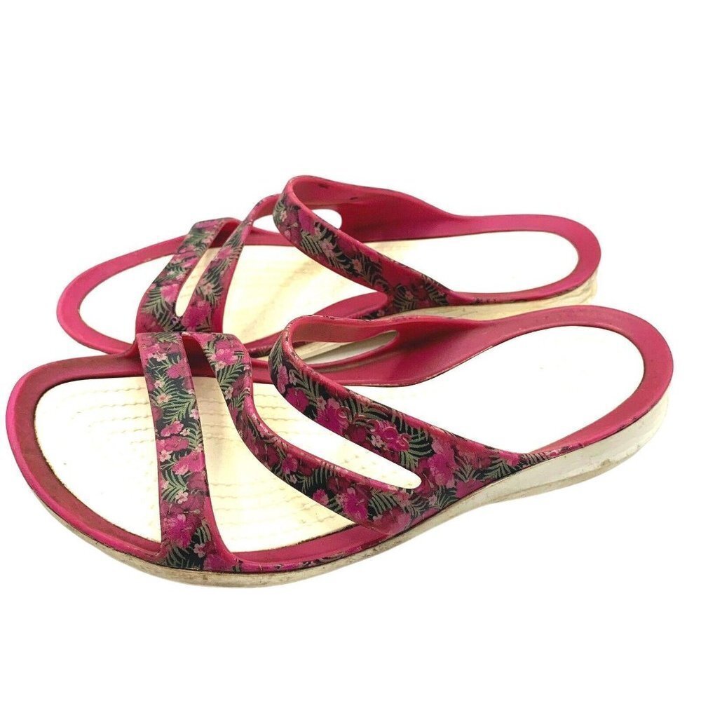 CROCS Pink Floral Girls' Slip-On Sandals